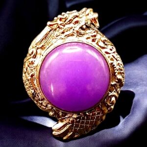 Sterling Silver Purple Jade Dragon Ring 16.75 ctw Hand Crafted Size 6